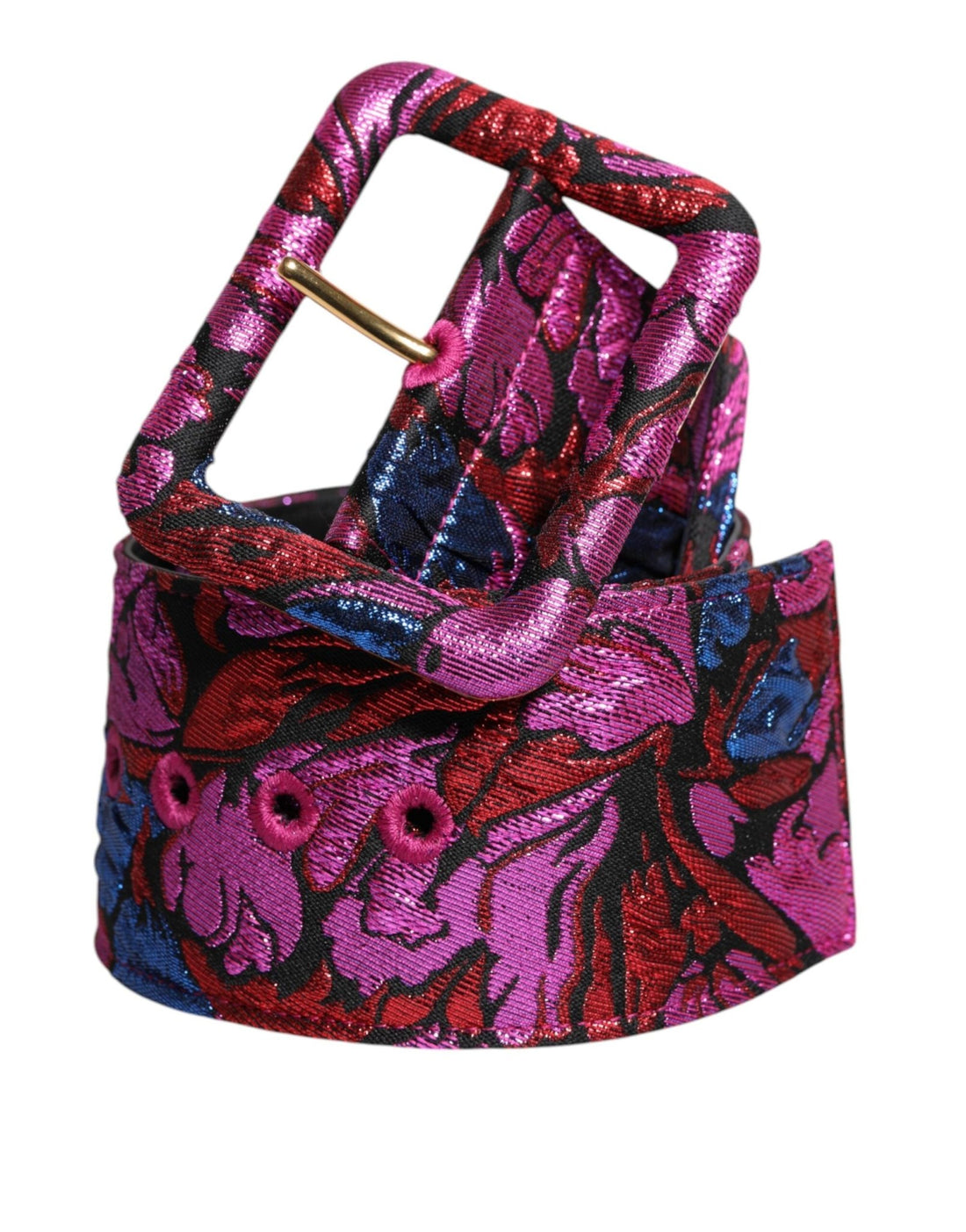 Dolce & Gabbana Multicolor Floral Jacquard Lurex Wide Waist Buckle Belt - RIMODA