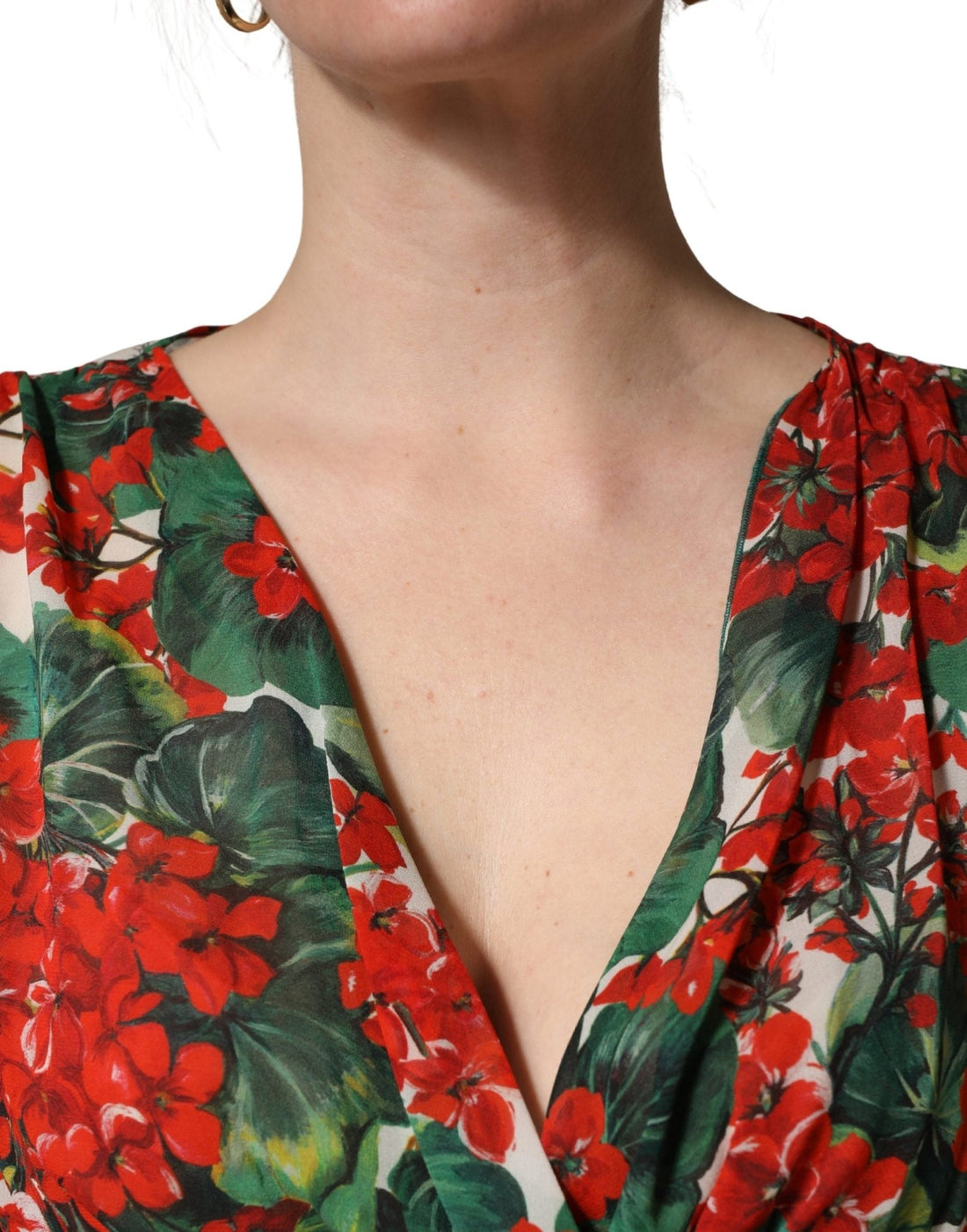 Dolce & Gabbana Multicolor Floral Long Sleeves V - neck Dress - RIMODA