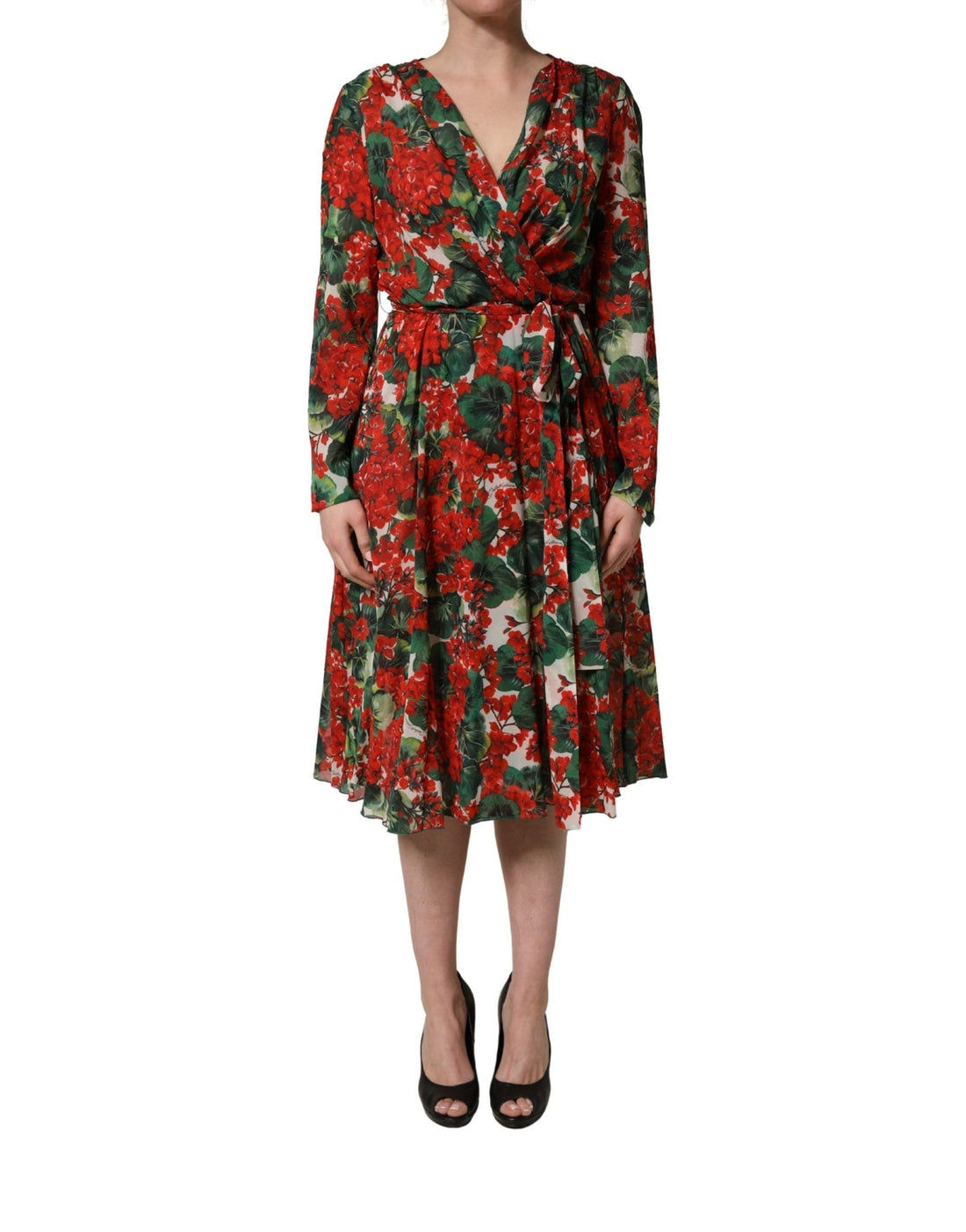 Dolce & Gabbana Multicolor Floral Long Sleeves V - neck Dress - RIMODA