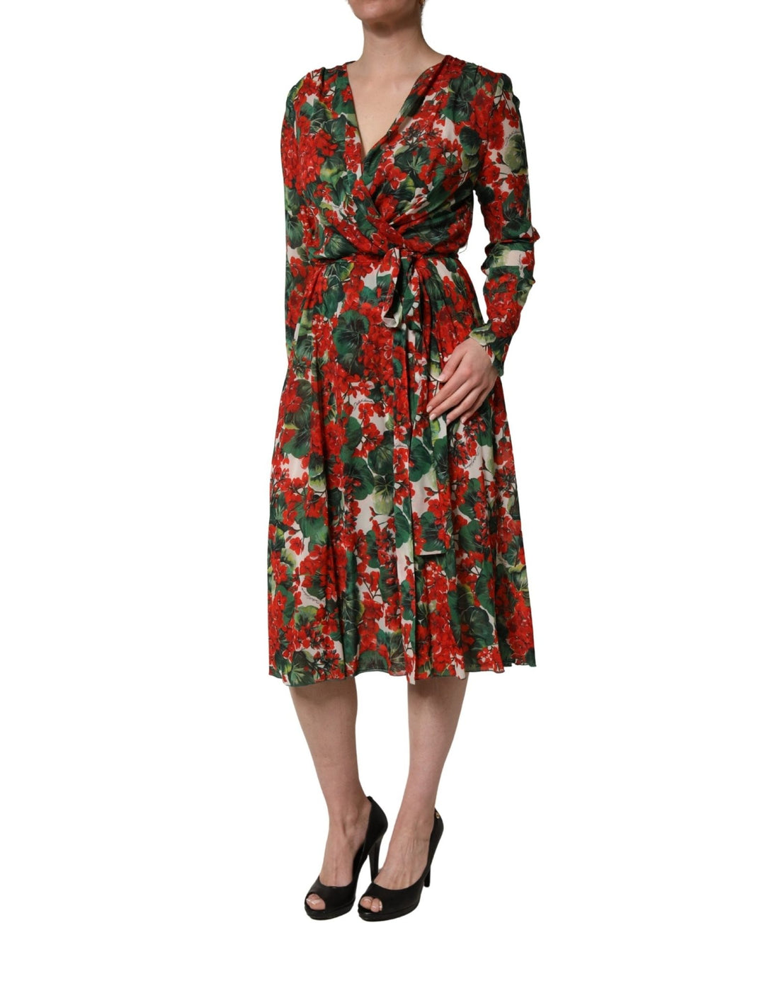 Dolce & Gabbana Multicolor Floral Long Sleeves V - neck Dress - RIMODA