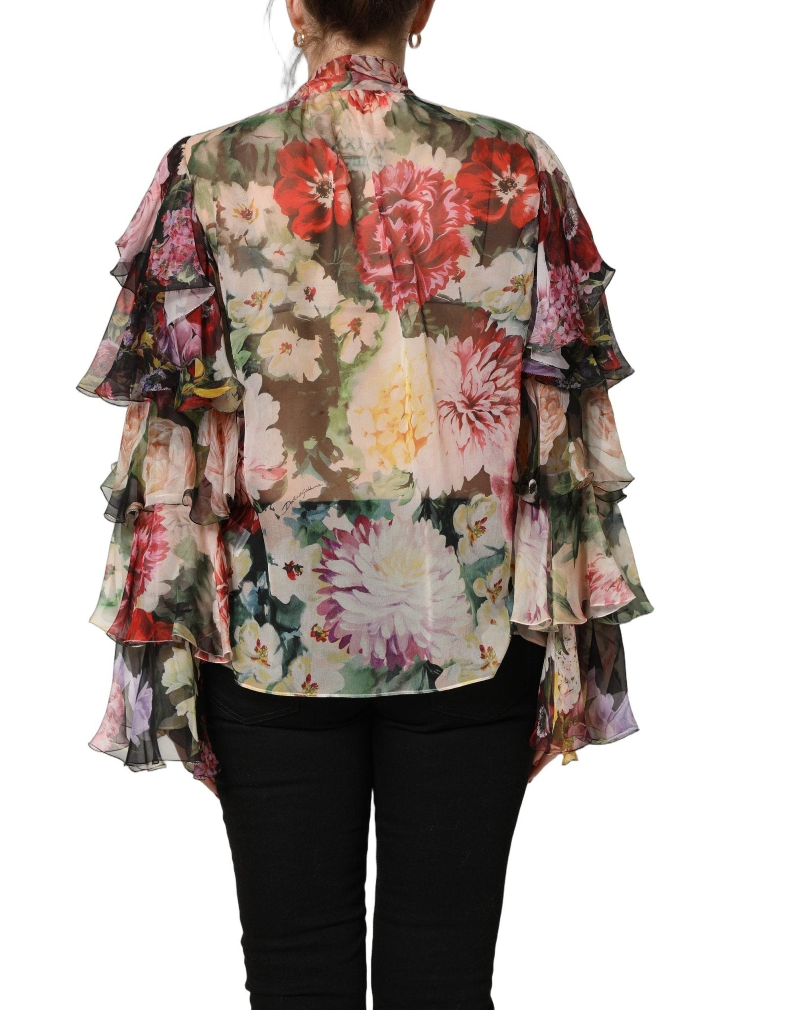 Dolce & Gabbana Multicolor Floral Tie - Neck Silk Chiffon Blouse Top - RIMODA