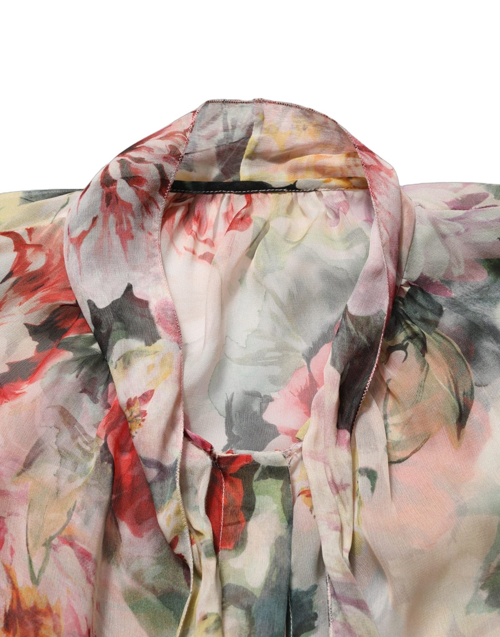 Dolce & Gabbana Multicolor Floral Tie - Neck Silk Chiffon Blouse Top - RIMODA