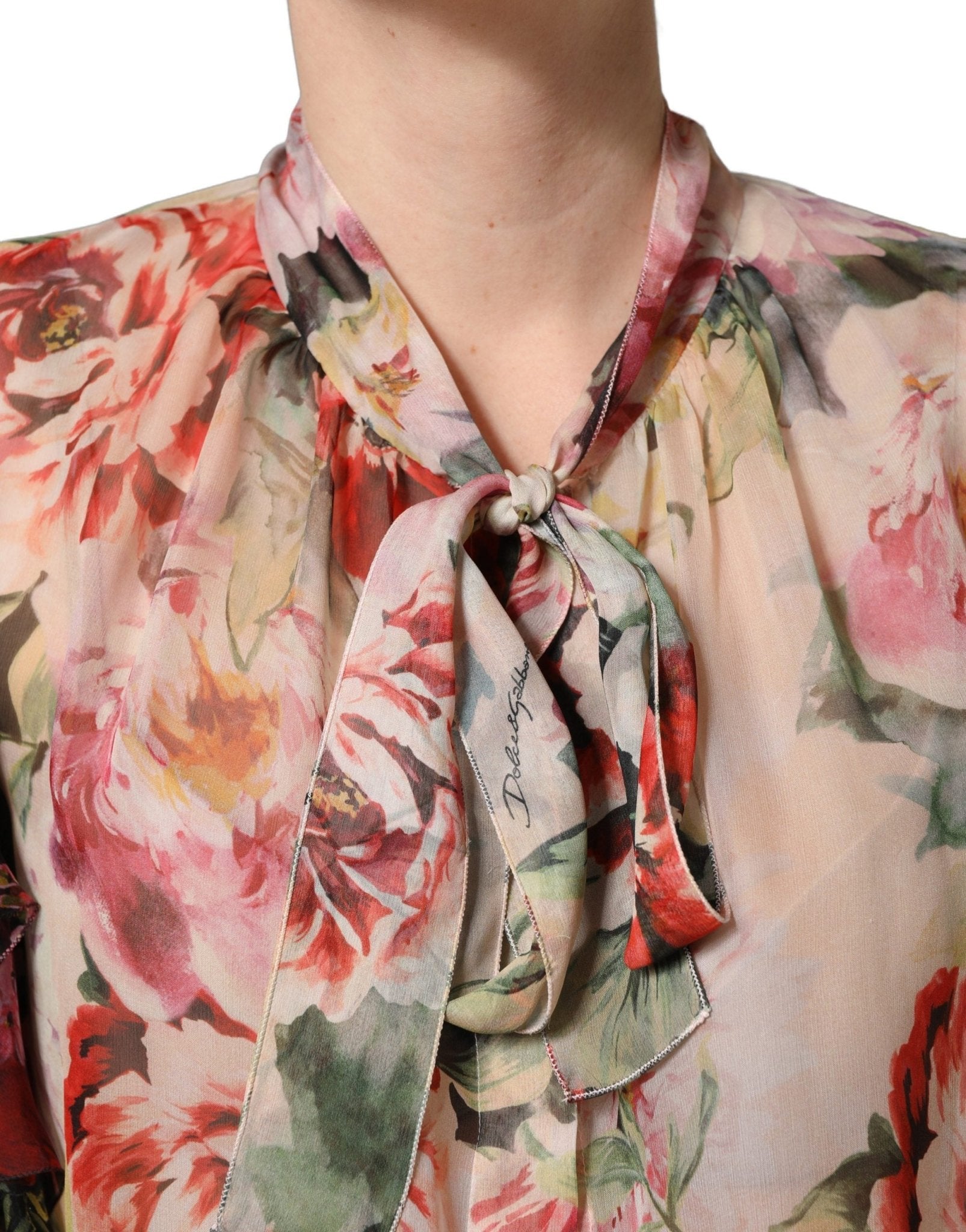 Dolce & Gabbana Multicolor Floral Tie - Neck Silk Chiffon Blouse Top - RIMODA