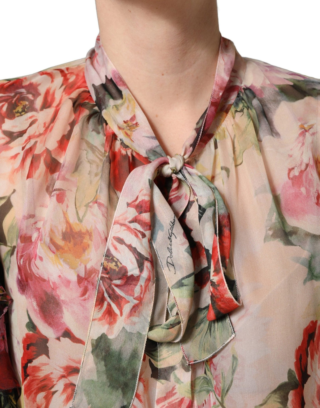 Dolce & Gabbana Multicolor Floral Tie - Neck Silk Chiffon Blouse Top - RIMODA