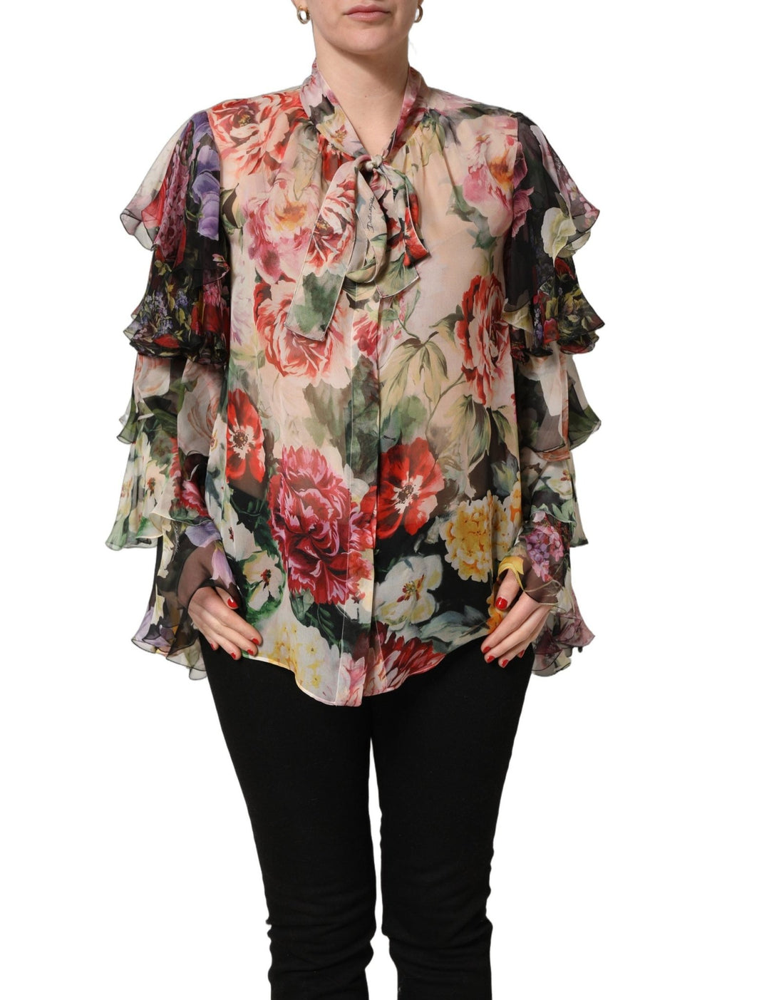 Dolce & Gabbana Multicolor Floral Tie - Neck Silk Chiffon Blouse Top - RIMODA