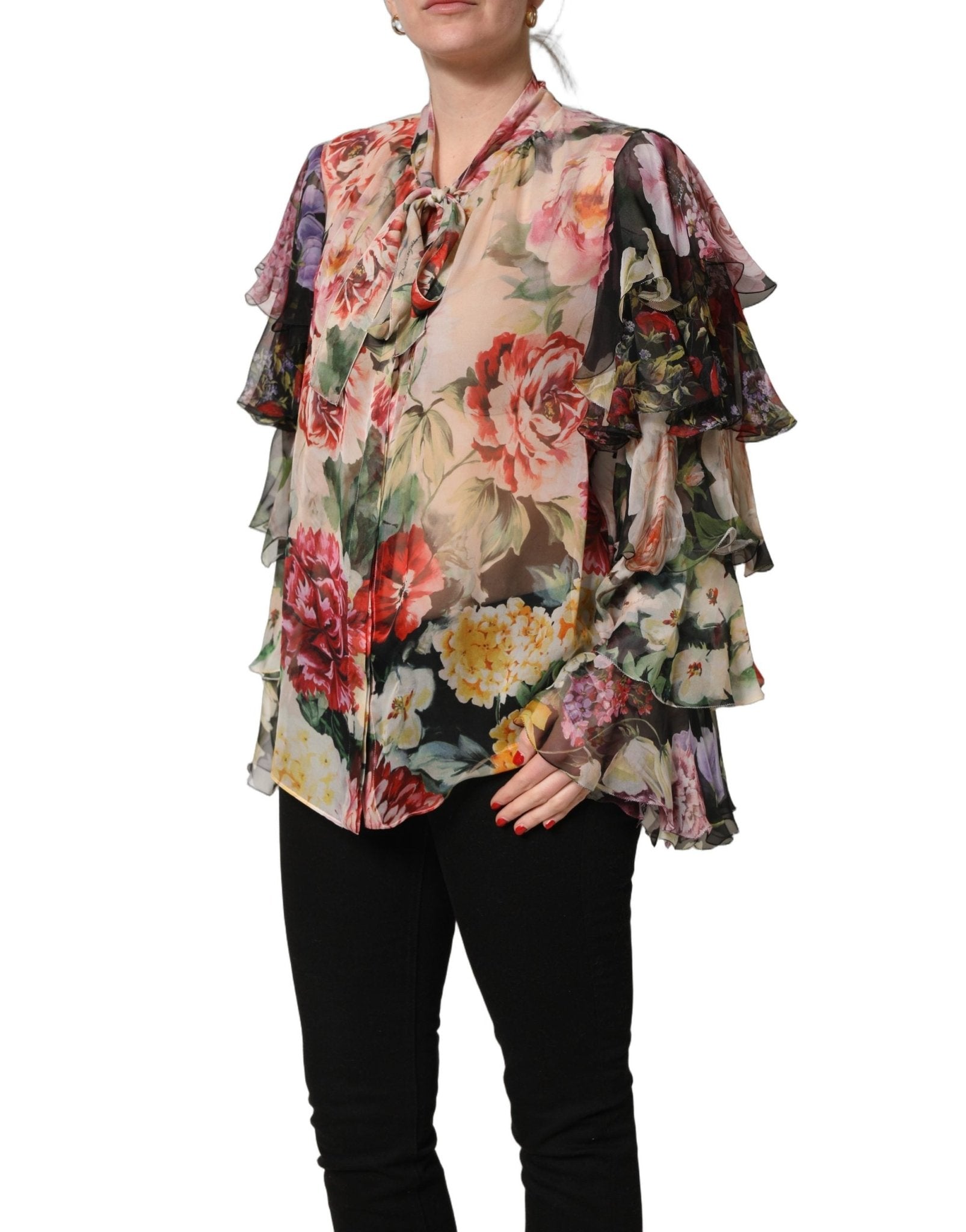 Dolce & Gabbana Multicolor Floral Tie - Neck Silk Chiffon Blouse Top - RIMODA