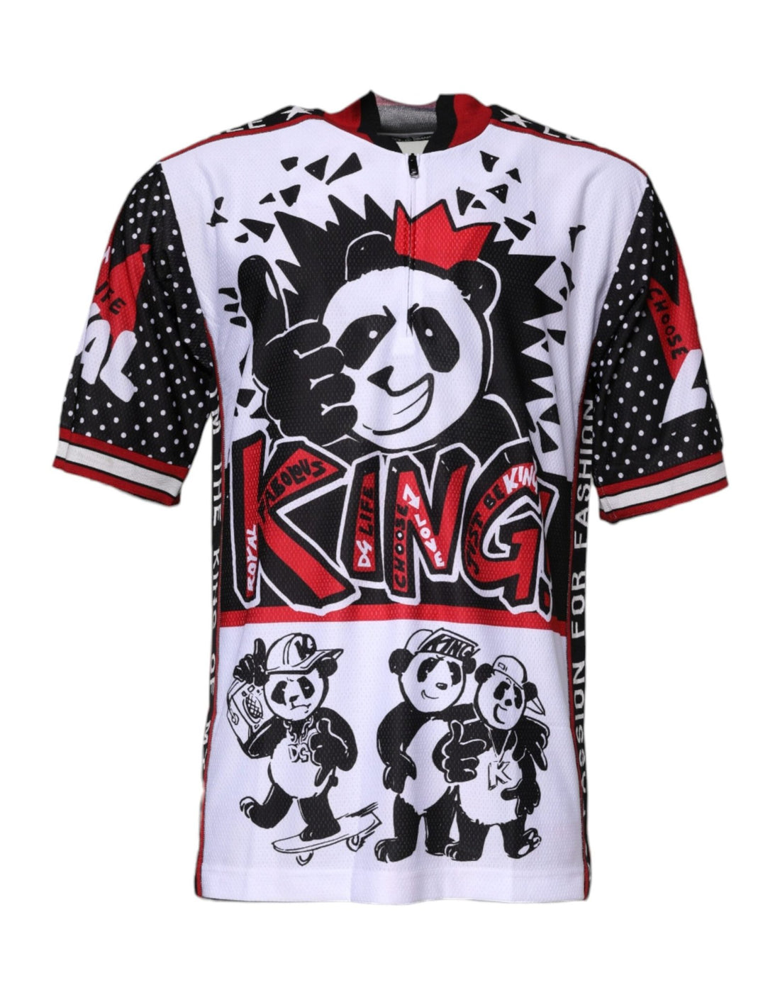 Dolce & Gabbana Multicolor King Panda Print Zipper Collar T-shirt - RIMODA