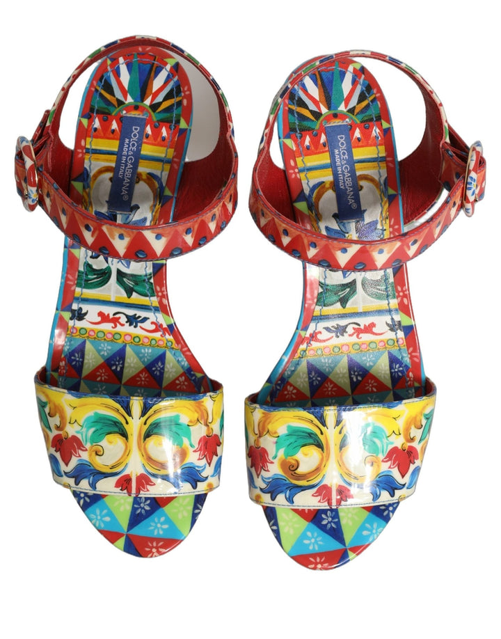 Dolce & Gabbana Multicolor Majolica Leather Wedge Sandals Shoes - RIMODA