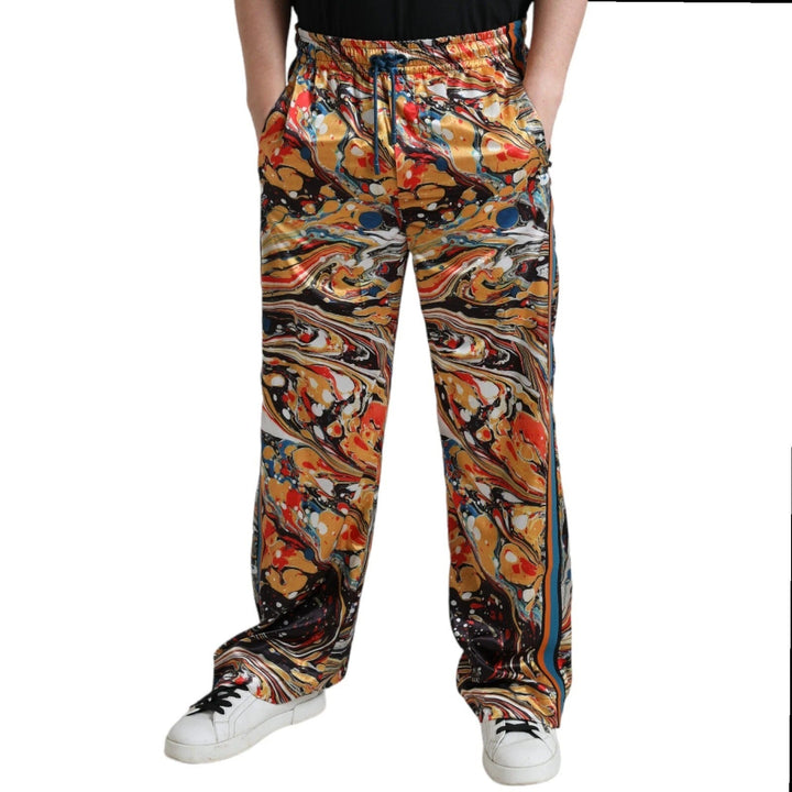 Dolce & Gabbana Multicolor Marble Print Satin Trouser Pants - RIMODA