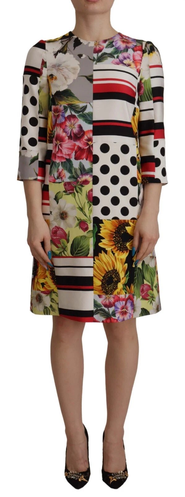 Dolce & Gabbana Multicolor Pachwork Charmeuse Floral Shift Dress - RIMODA