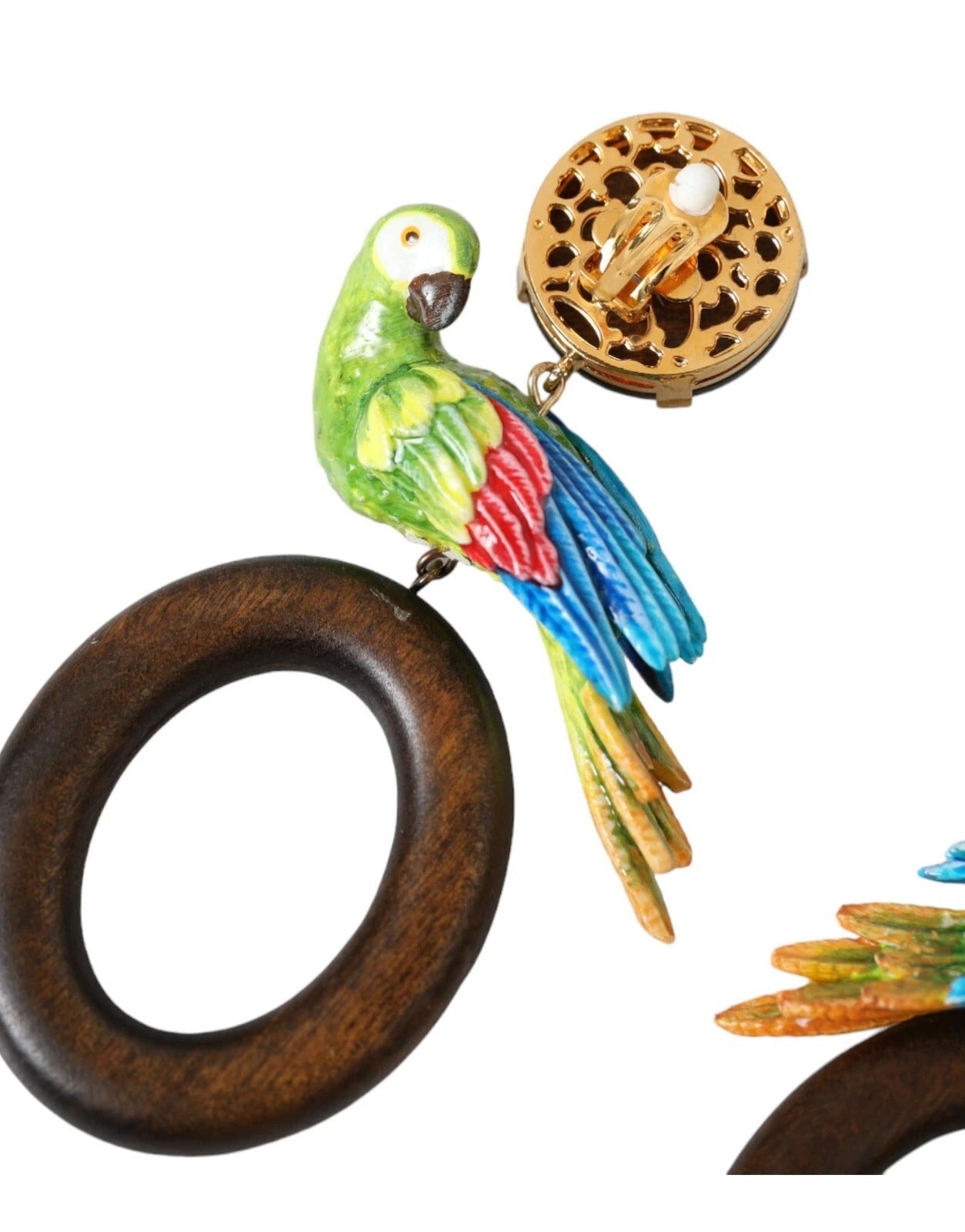 Dolce & Gabbana Multicolor Parrot Wood Brass Crystal Embellished Earrings - RIMODA