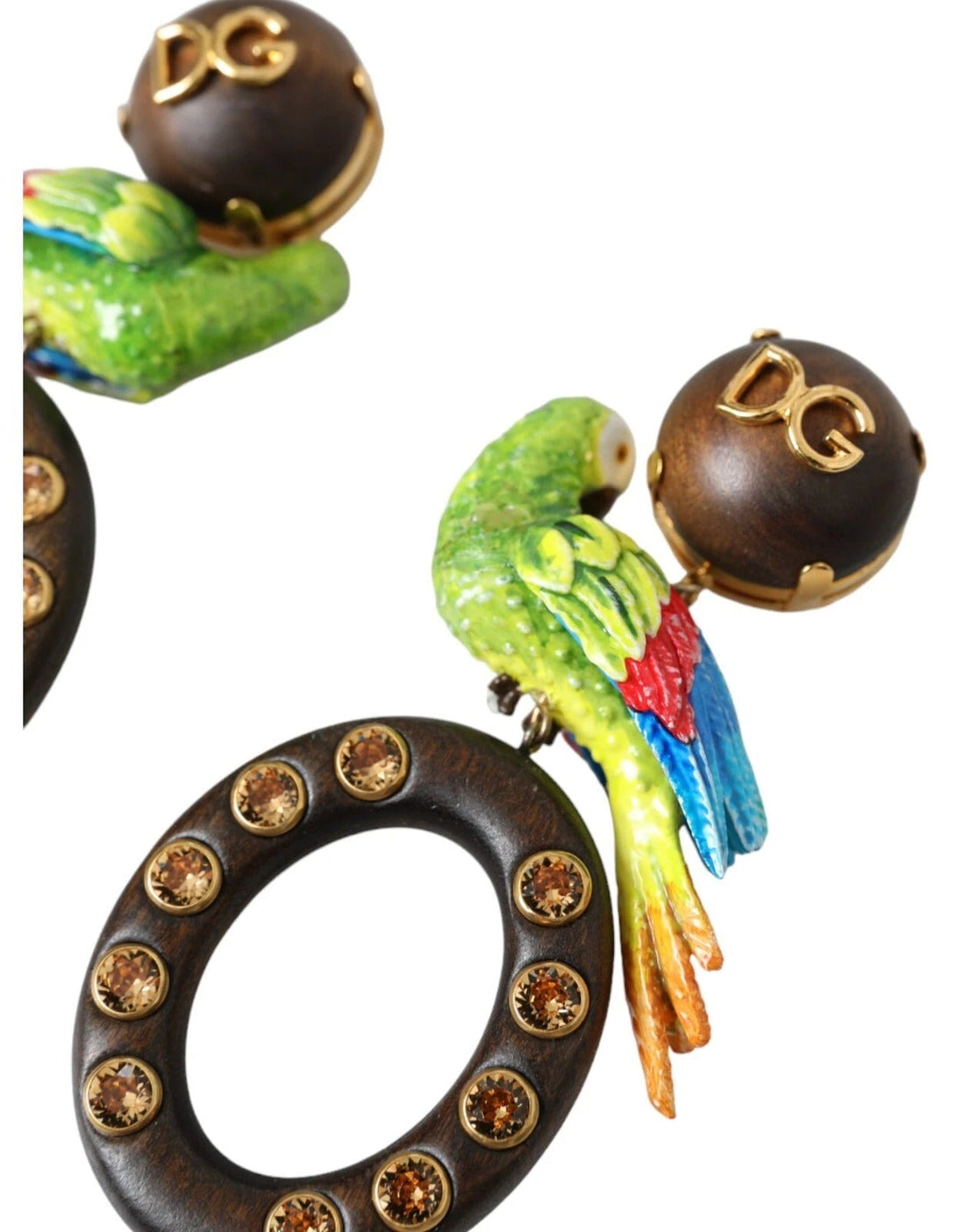Dolce & Gabbana Multicolor Parrot Wood Brass Crystal Embellished Earrings - RIMODA
