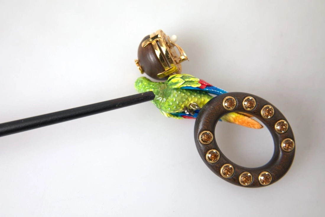 Dolce & Gabbana Multicolor Parrot Wood Brass Crystal Embellished Earrings - RIMODA