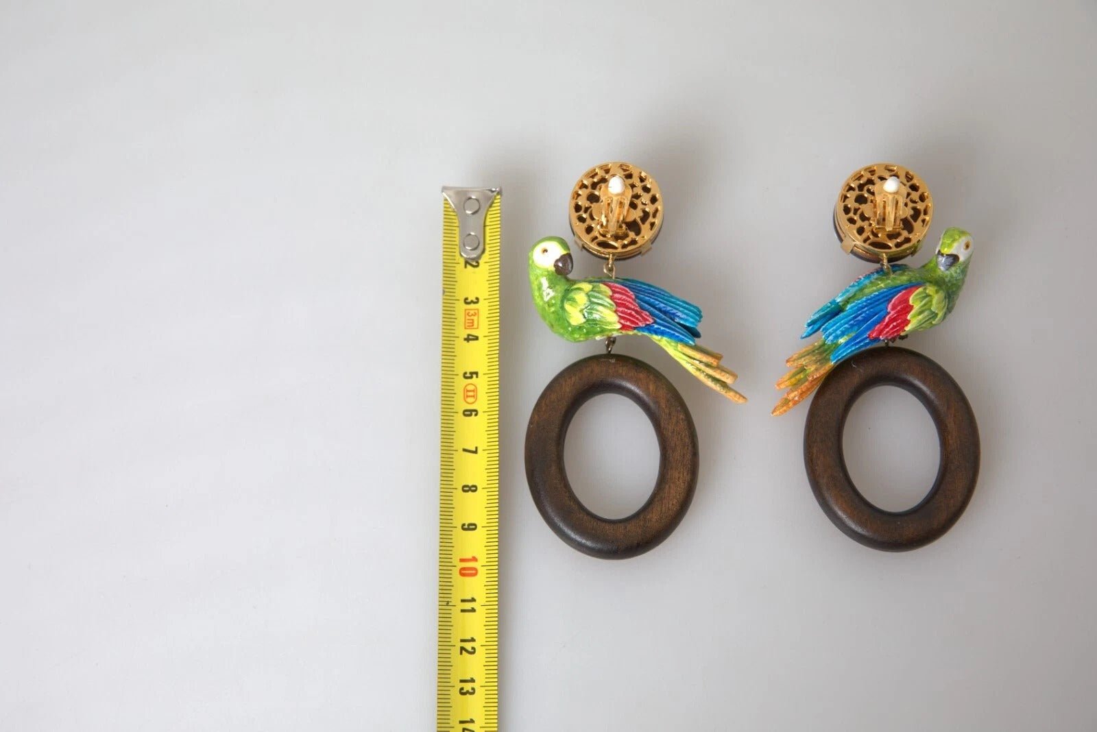 Dolce & Gabbana Multicolor Parrot Wood Brass Crystal Embellished Earrings - RIMODA