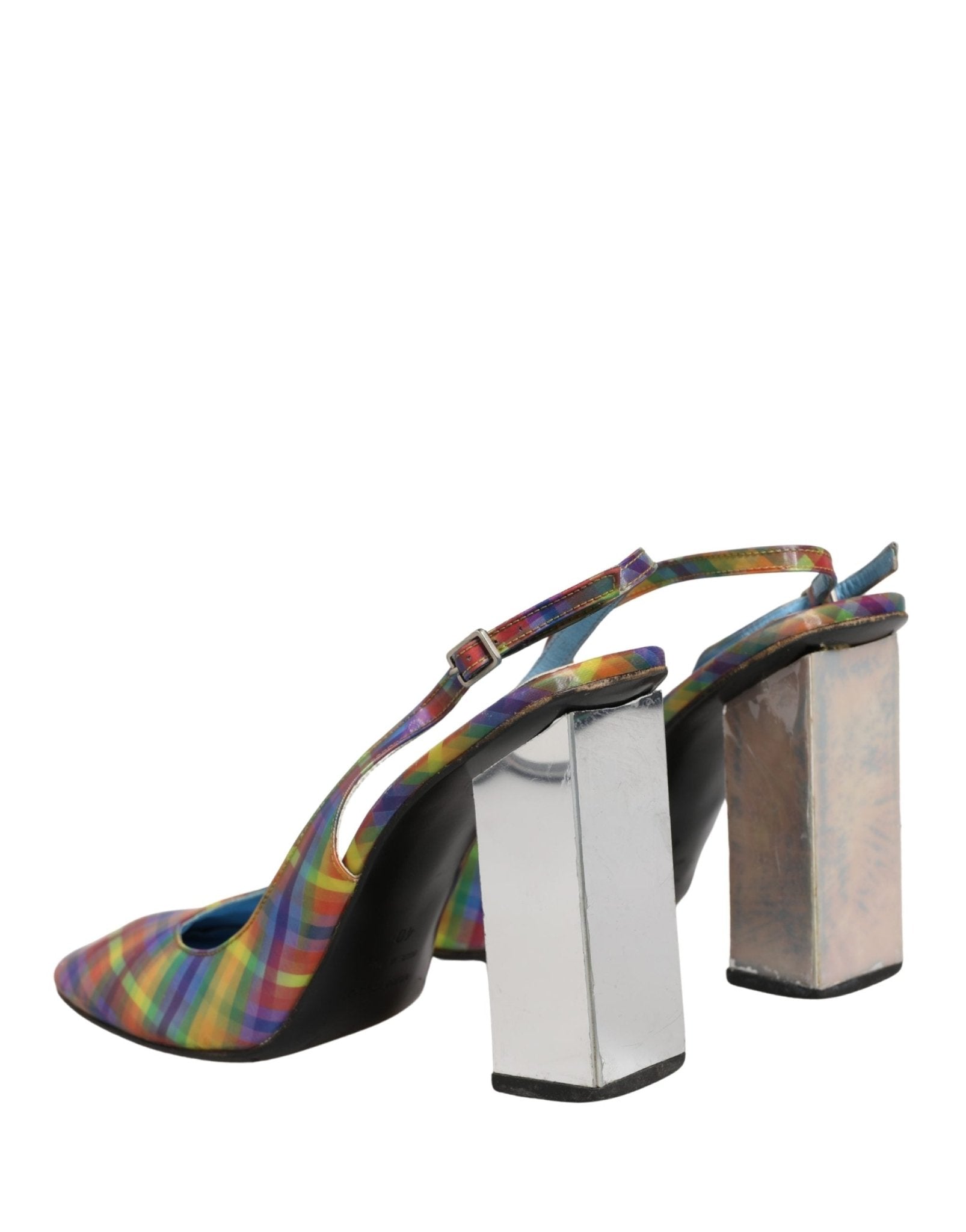 Dolce & Gabbana Multicolor Plaid Heels Slingback Sandals Shoes - RIMODA