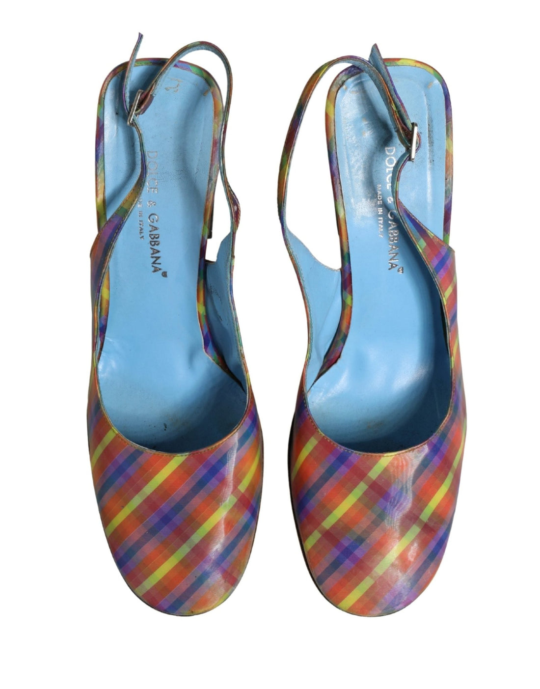 Dolce & Gabbana Multicolor Plaid Heels Slingback Sandals Shoes - RIMODA