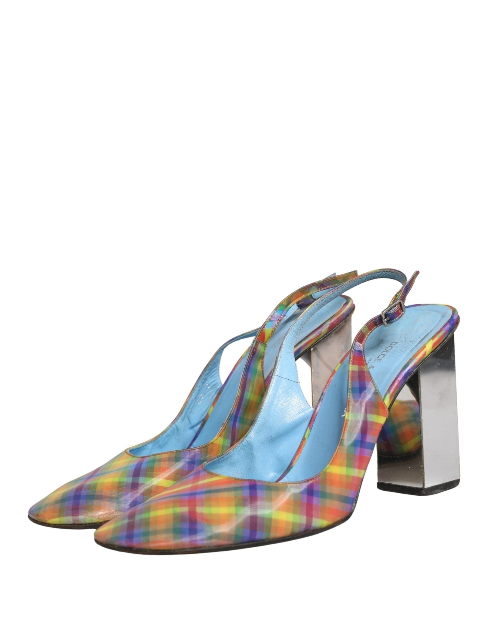 Dolce & Gabbana Multicolor Plaid Heels Slingback Sandals Shoes - RIMODA