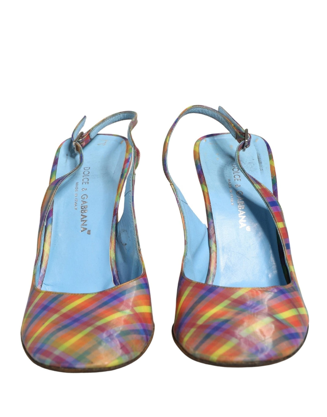 Dolce & Gabbana Multicolor Plaid Heels Slingback Sandals Shoes - RIMODA