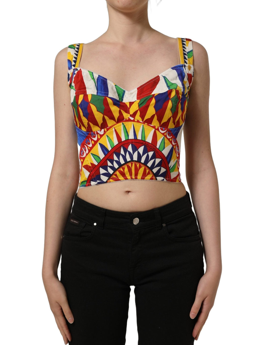 Dolce & Gabbana Multicolor Silk Carretto Print Cropped Tank Top - RIMODA