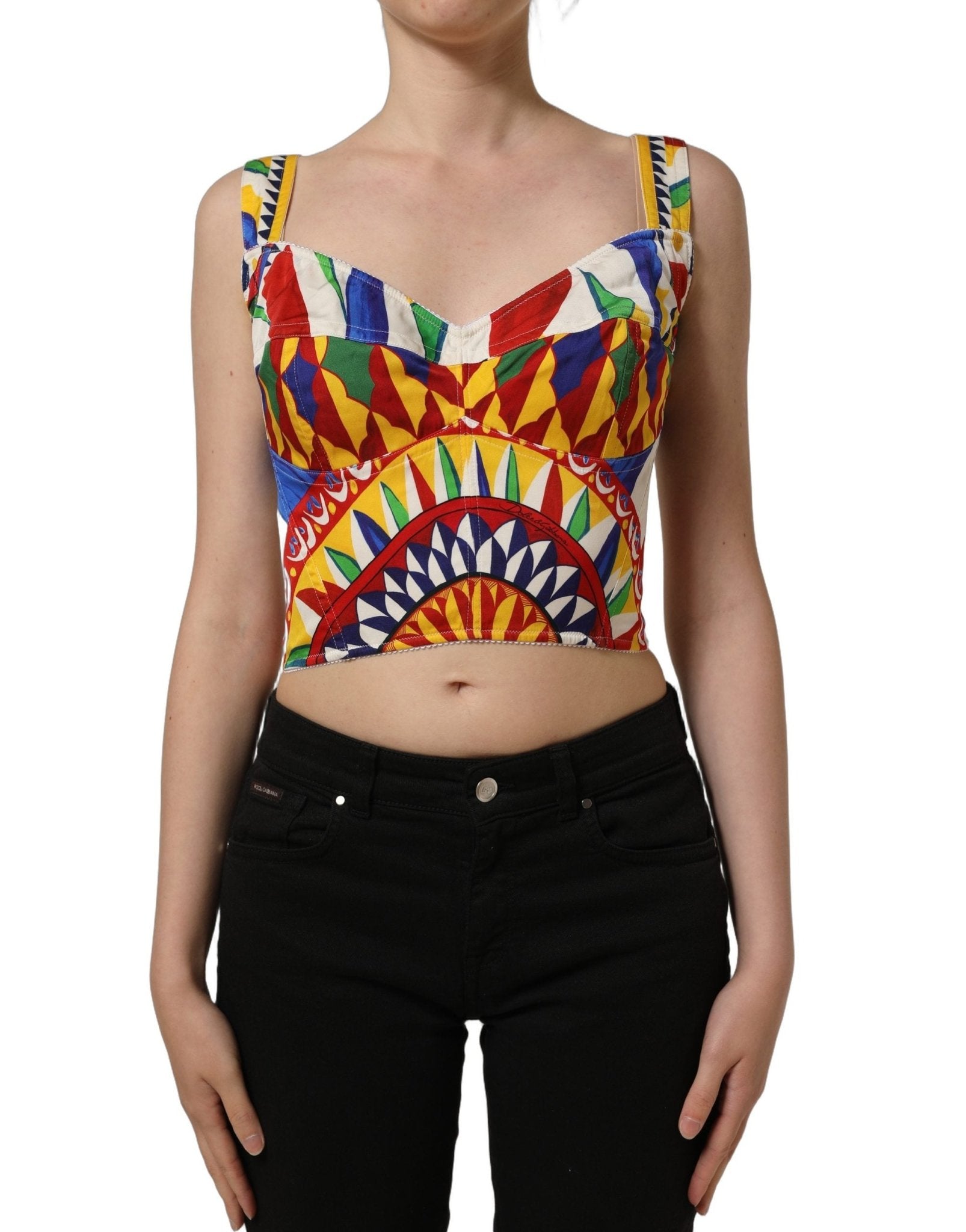 Dolce & Gabbana Multicolor Silk Carretto Print Cropped Tank Top - RIMODA