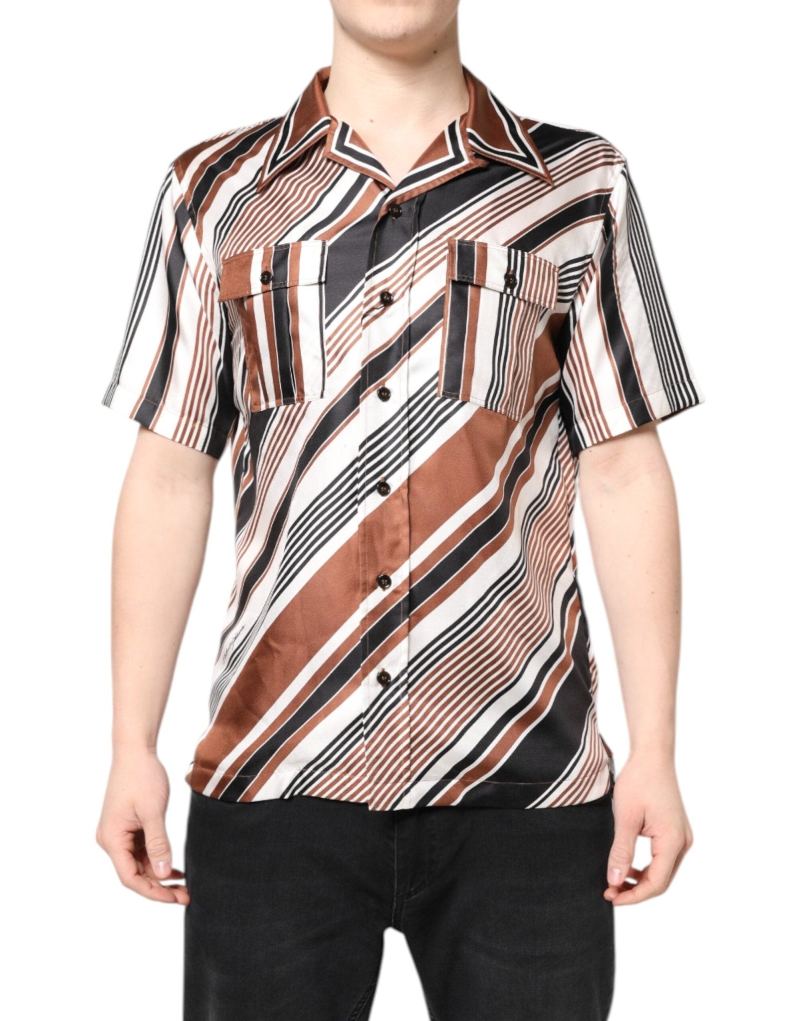 Dolce & Gabbana Multicolor Striped Silk Short Sleeves Shirt - RIMODA