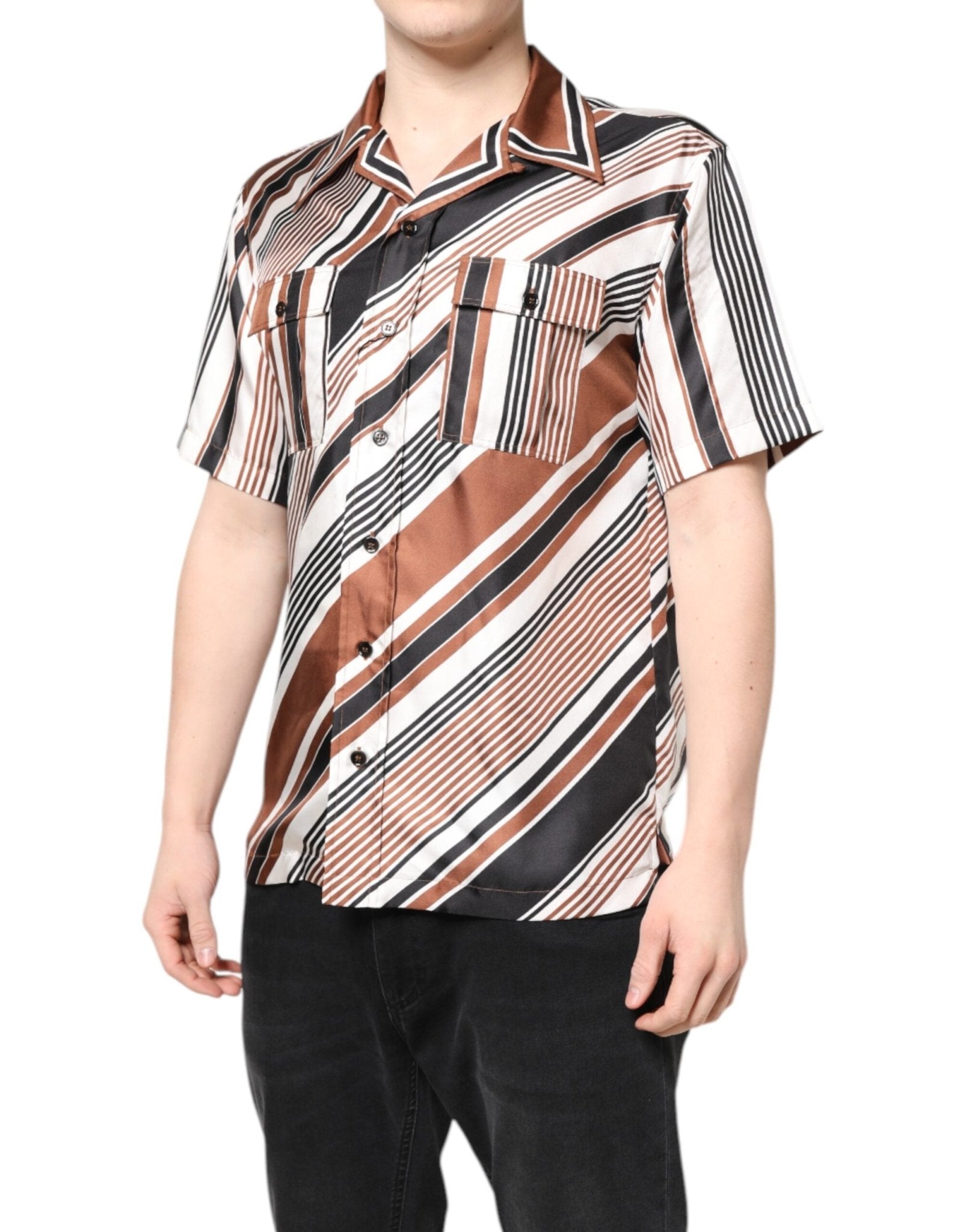 Dolce & Gabbana Multicolor Striped Silk Short Sleeves Shirt - RIMODA