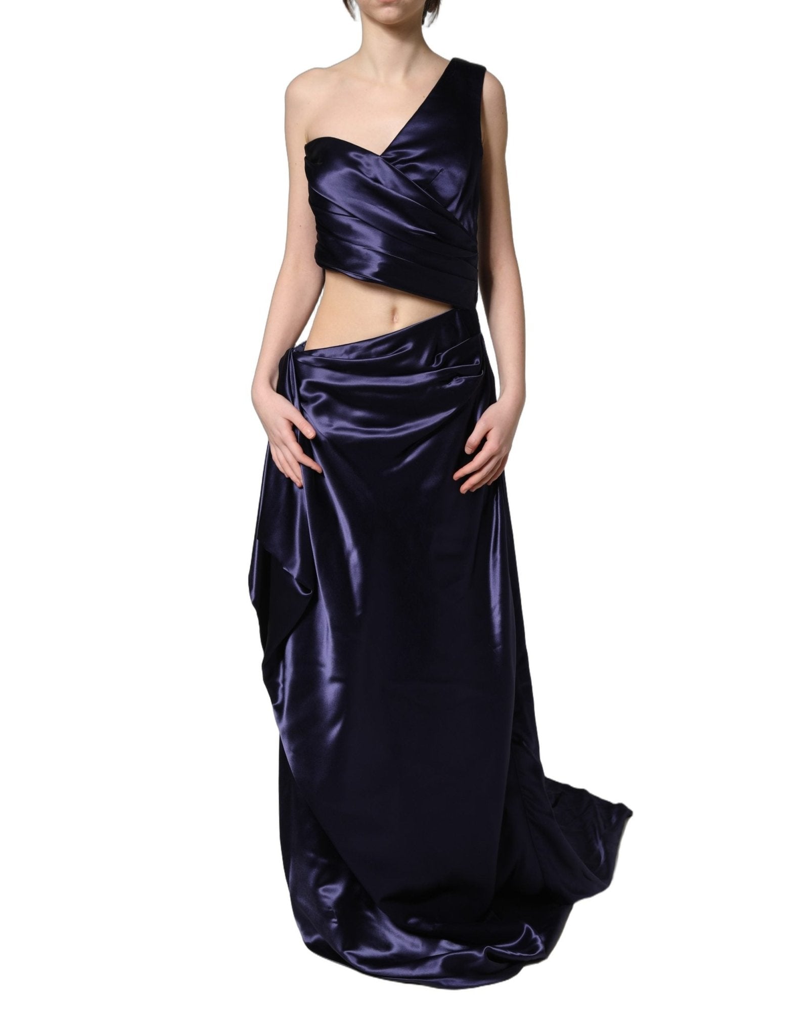 Dolce & Gabbana Navy Blue One Shoulder Evening Gown Dress - RIMODA