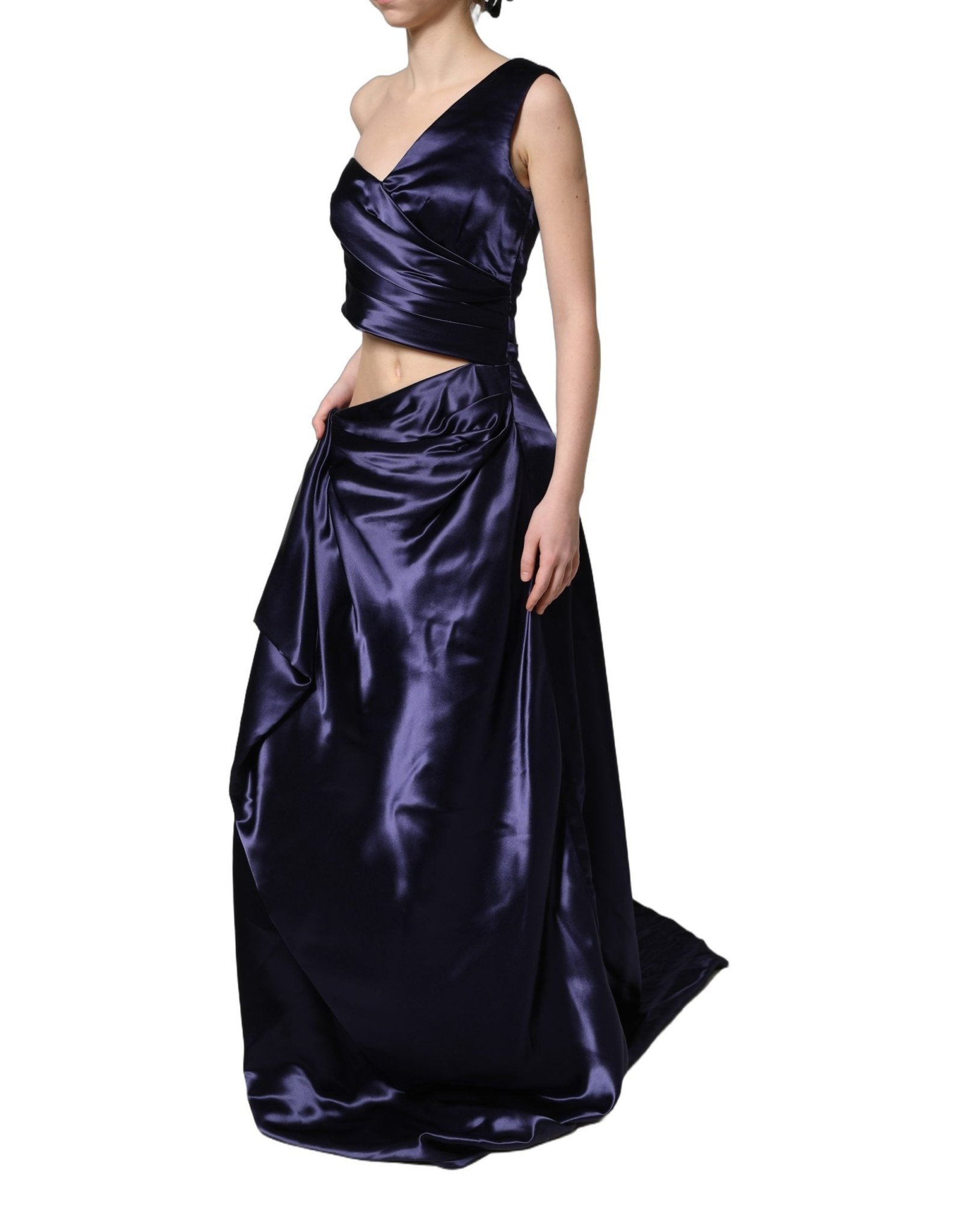 Dolce & Gabbana Navy Blue One Shoulder Evening Gown Dress - RIMODA