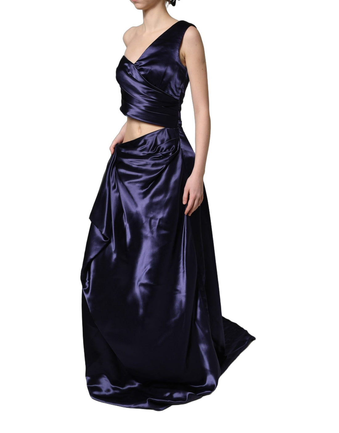 Dolce & Gabbana Navy Blue One Shoulder Evening Gown Dress - RIMODA