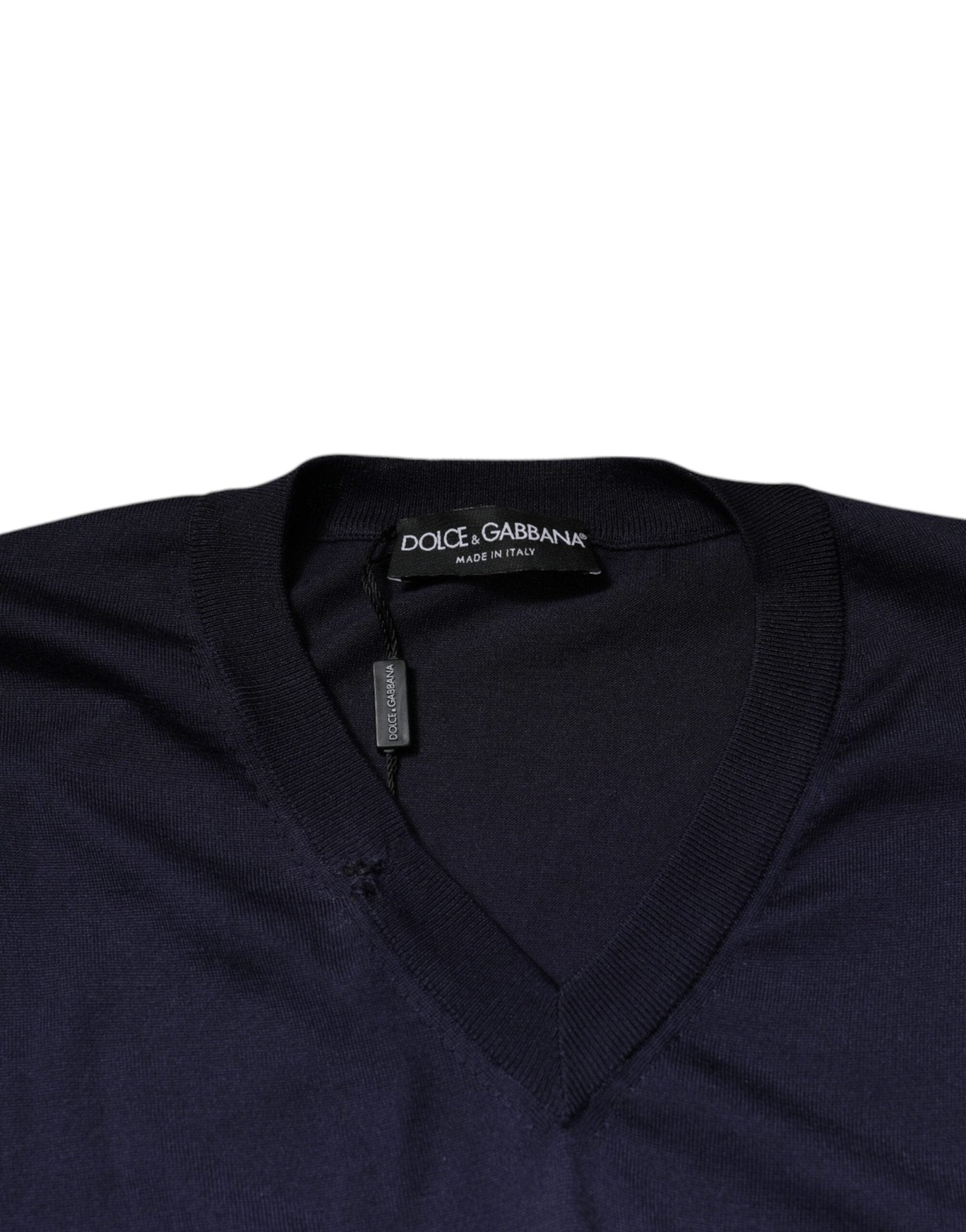 Dolce & Gabbana Navy Blue Silk V-neck Pullover Sweater - RIMODA