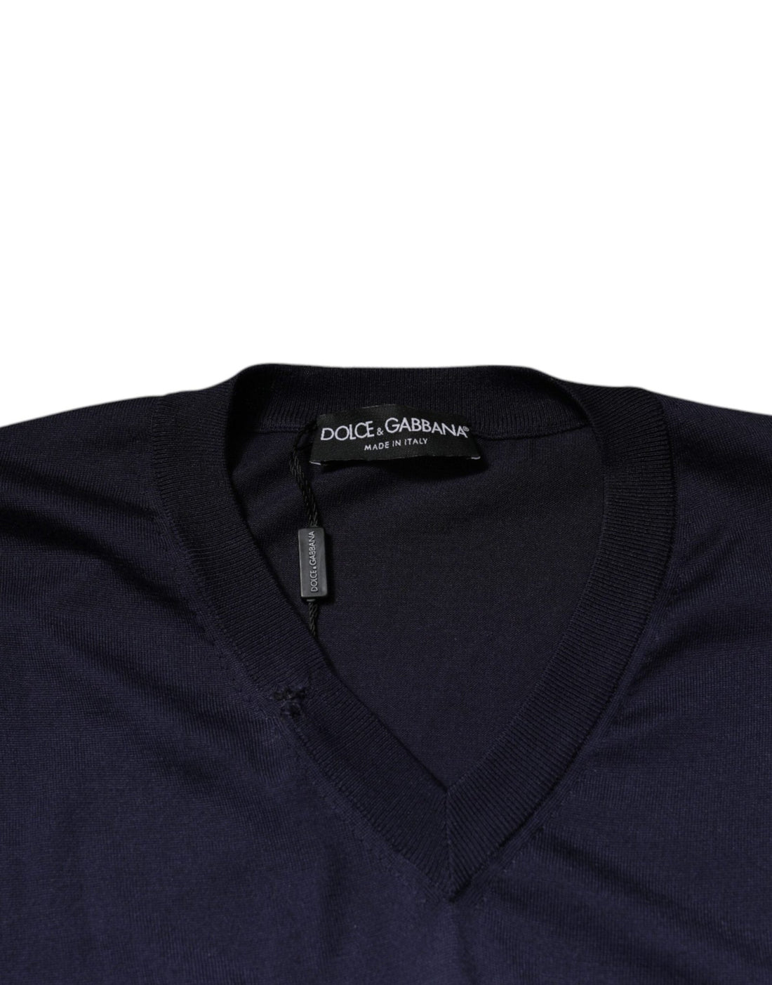 Dolce & Gabbana Navy Blue Silk V-neck Pullover Sweater - RIMODA