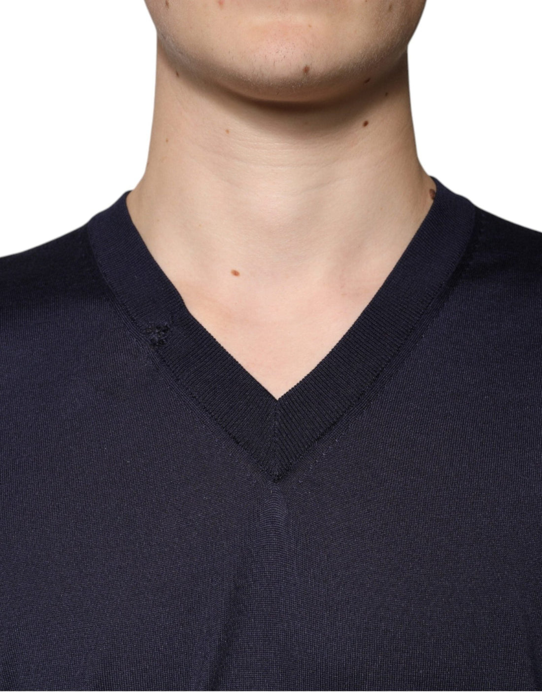 Dolce & Gabbana Navy Blue Silk V-neck Pullover Sweater - RIMODA