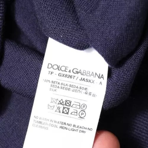 Dolce & Gabbana Navy Blue Silk V-neck Pullover Sweater - RIMODA