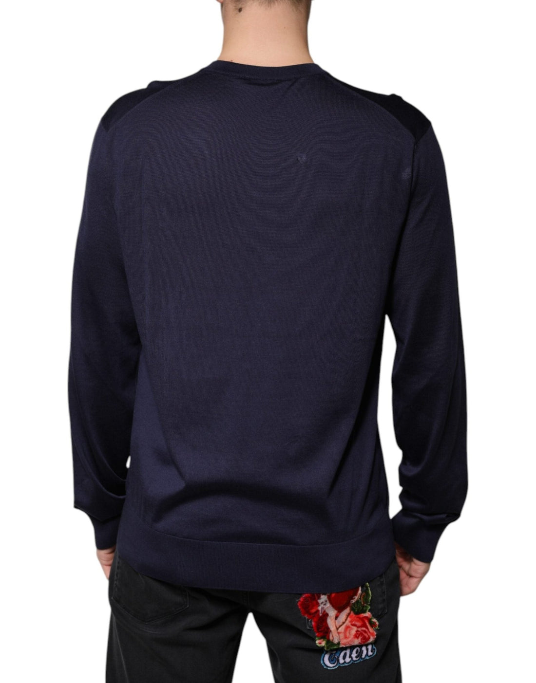 Dolce & Gabbana Navy Blue Silk V-neck Pullover Sweater - RIMODA