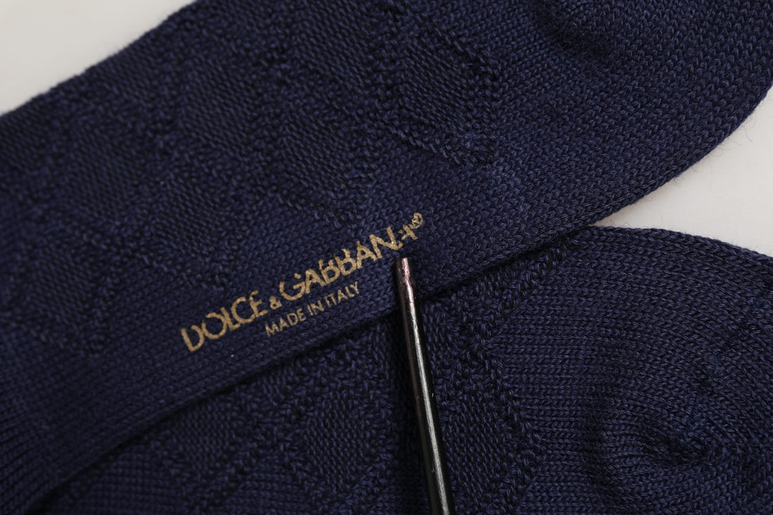 Dolce & Gabbana Navy Blue Wool Crest Logo Knee High Accessory Socks - RIMODA