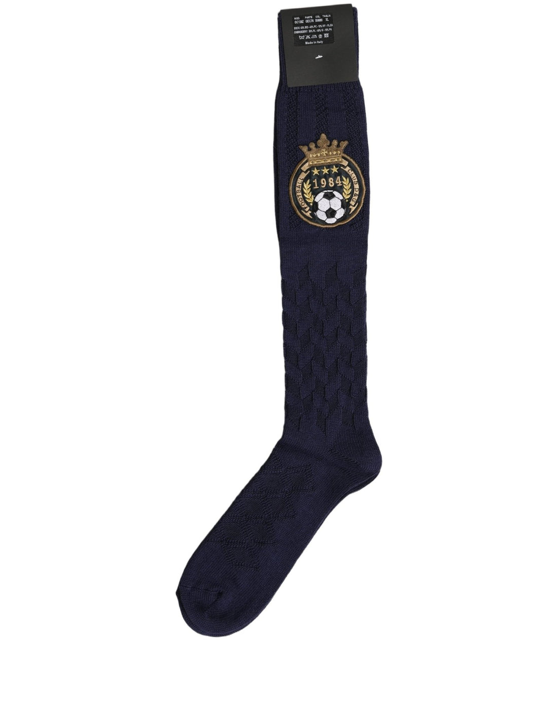 Dolce & Gabbana Navy Blue Wool Crest Logo Knee High Accessory Socks - RIMODA
