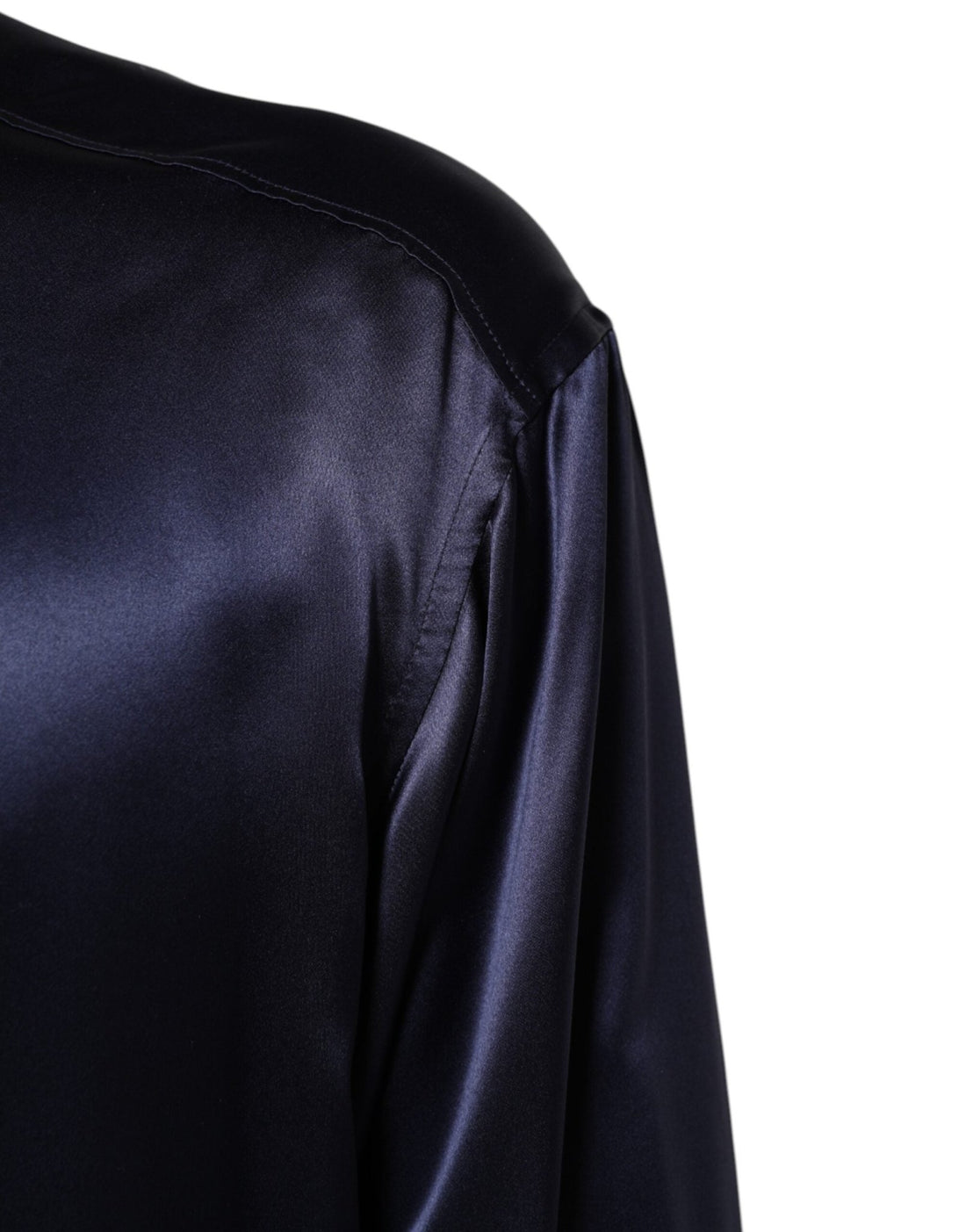 Dolce & Gabbana Navy Silk Long Sleeve Mandarin Collar Shirt - RIMODA