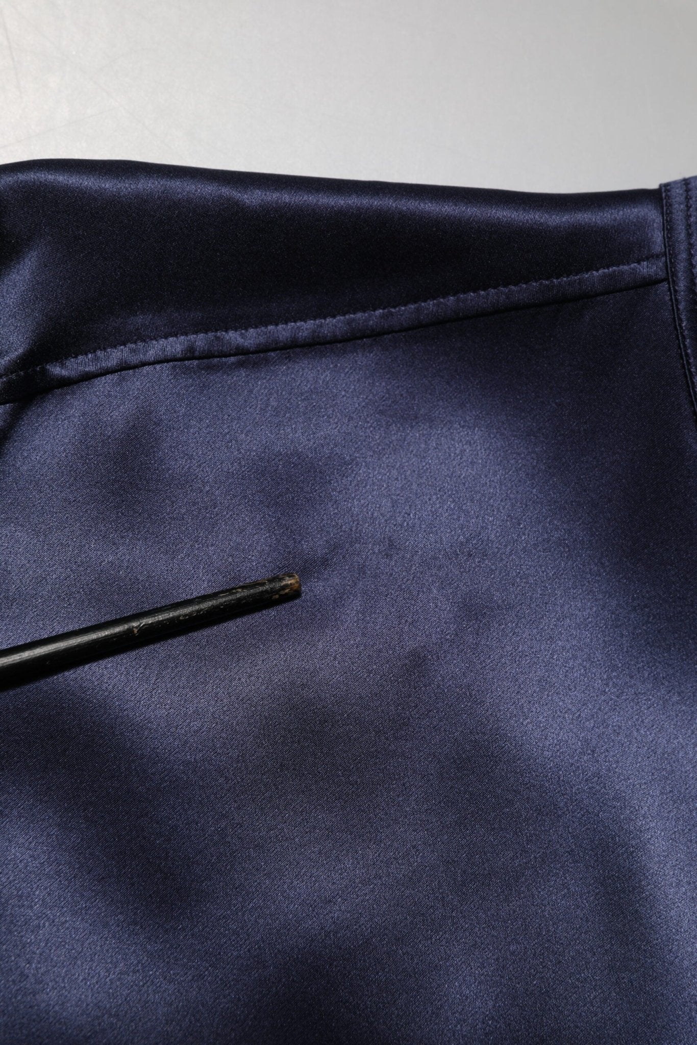 Dolce & Gabbana Navy Silk Long Sleeve Mandarin Collar Shirt - RIMODA