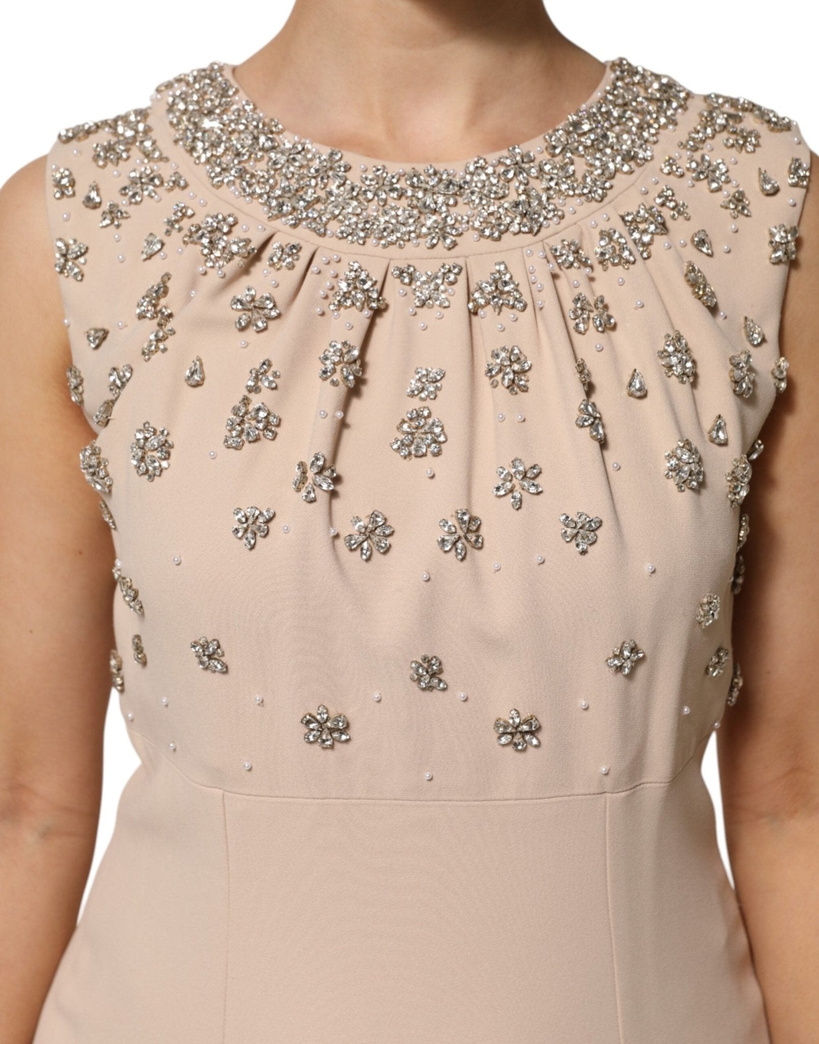Dolce & Gabbana Nude Ecru Beaded Crystal Embellished Dress - RIMODA