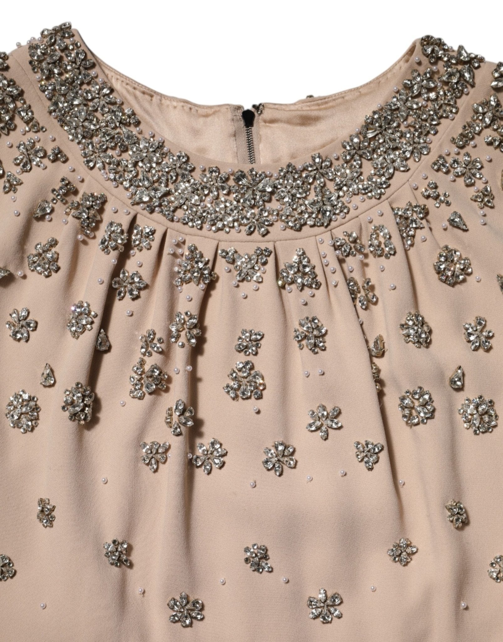 Dolce & Gabbana Nude Ecru Beaded Crystal Embellished Dress - RIMODA