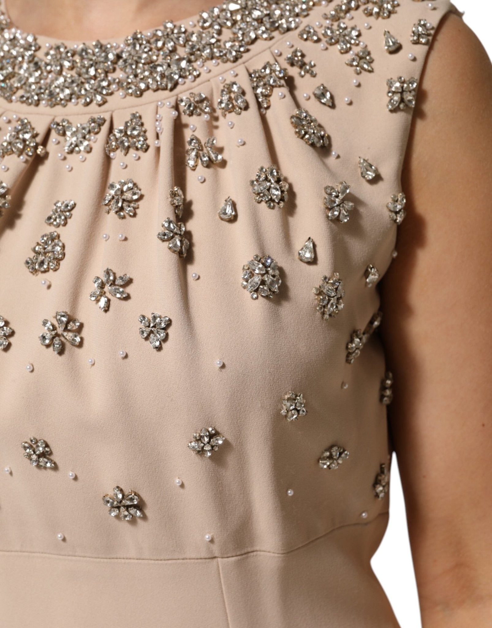 Dolce & Gabbana Nude Ecru Beaded Crystal Embellished Dress - RIMODA