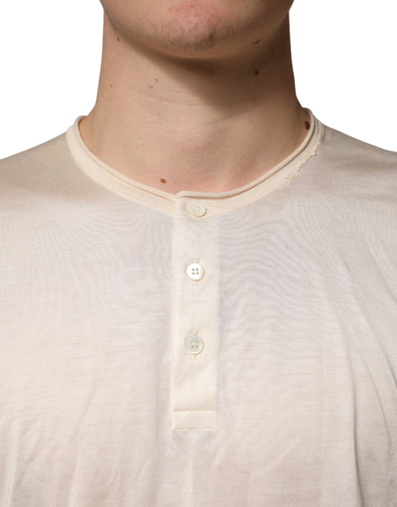 Dolce & Gabbana Off White Cotton Blend Men Henley T-shirt - RIMODA