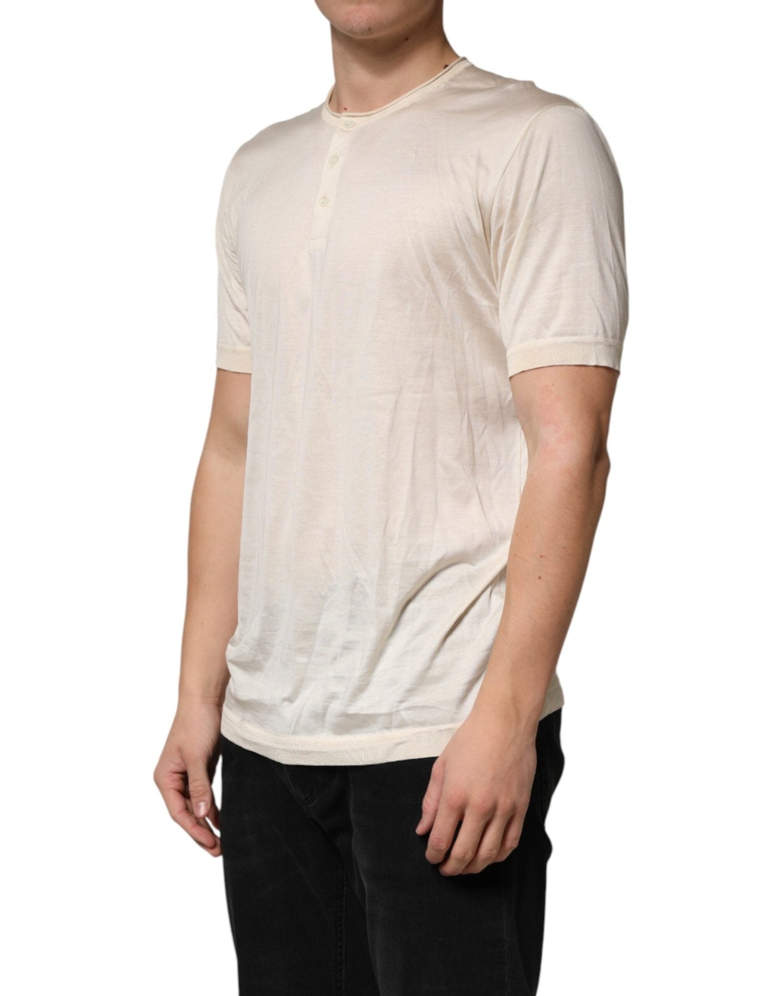 Dolce & Gabbana Off White Cotton Blend Men Henley T-shirt - RIMODA