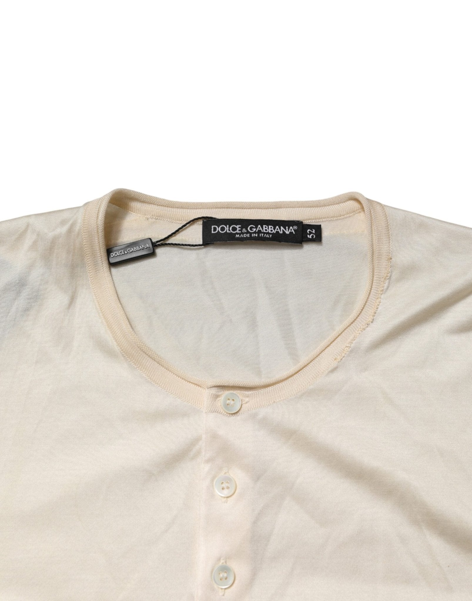 Dolce & Gabbana Off White Cotton Blend Men Henley T-shirt - RIMODA