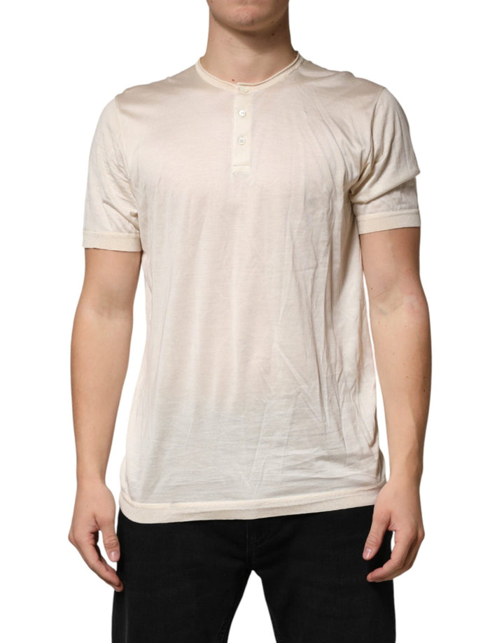 Dolce & Gabbana Off White Cotton Blend Men Henley T-shirt - RIMODA