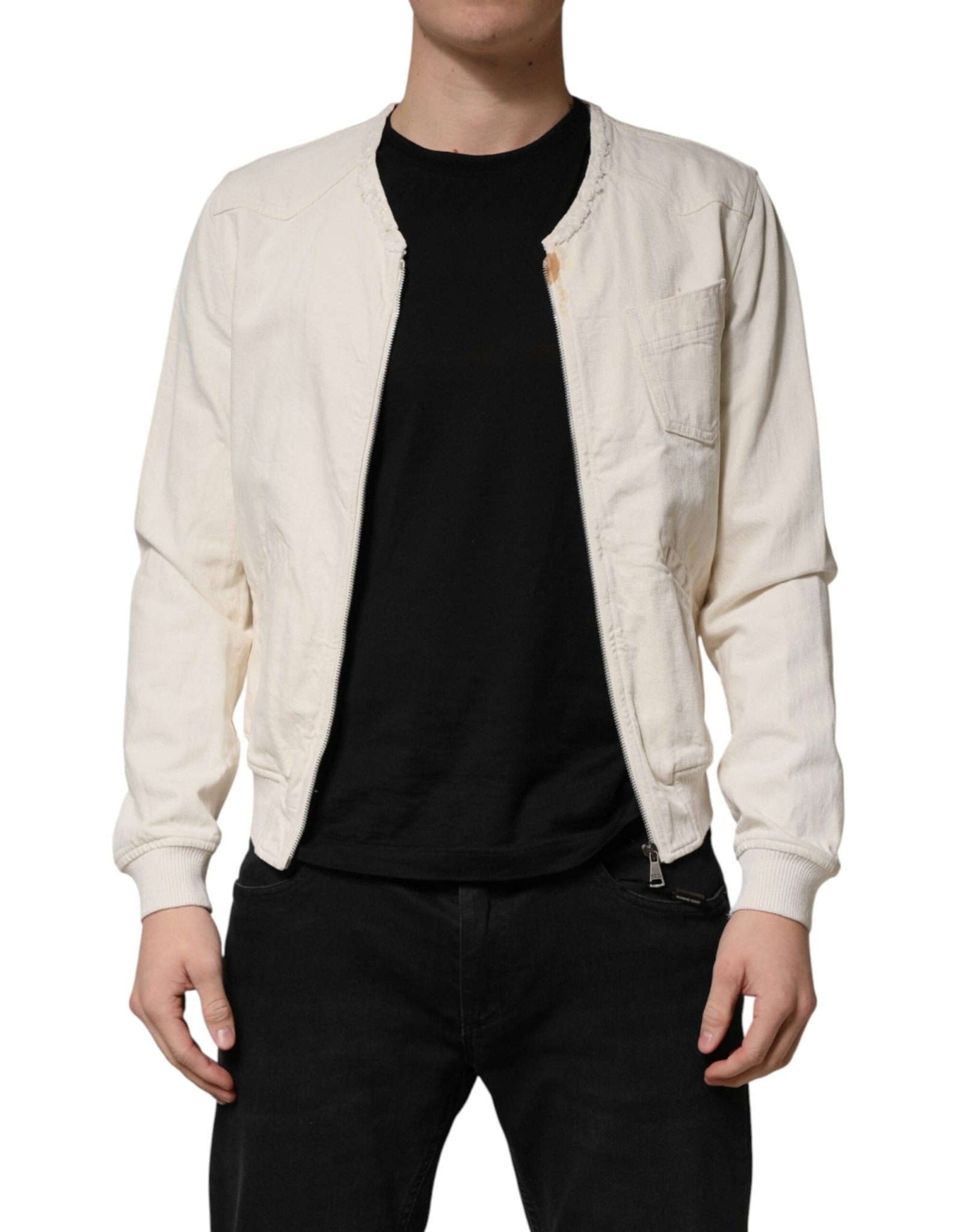 Dolce & Gabbana Off White Cotton Full Zip Denim Men Blouson Jacket - RIMODA