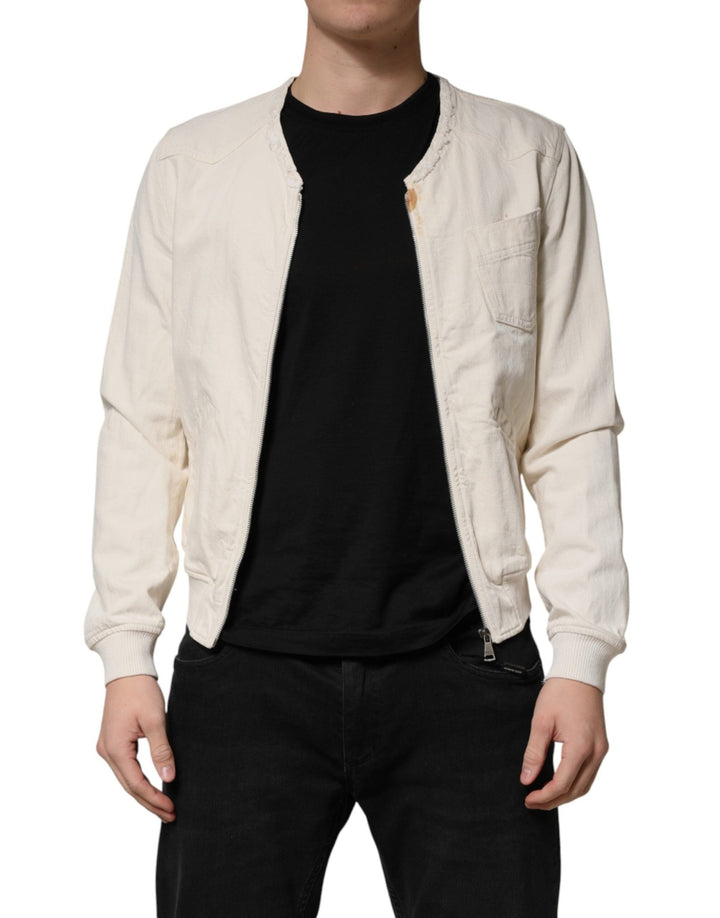 Dolce & Gabbana Off White Cotton Full Zip Denim Men Blouson Jacket - RIMODA