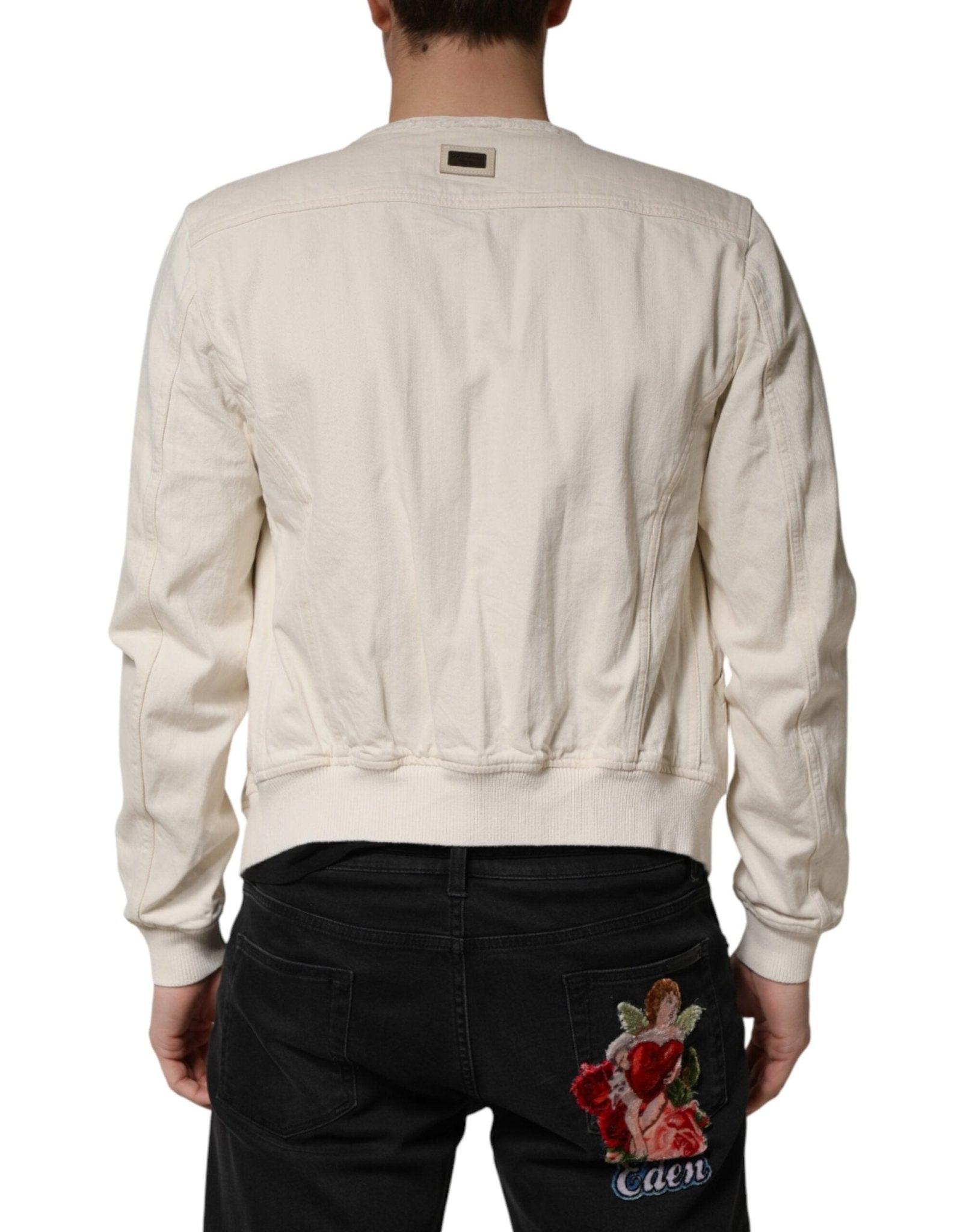 Dolce & Gabbana Off White Cotton Full Zip Denim Men Blouson Jacket - RIMODA