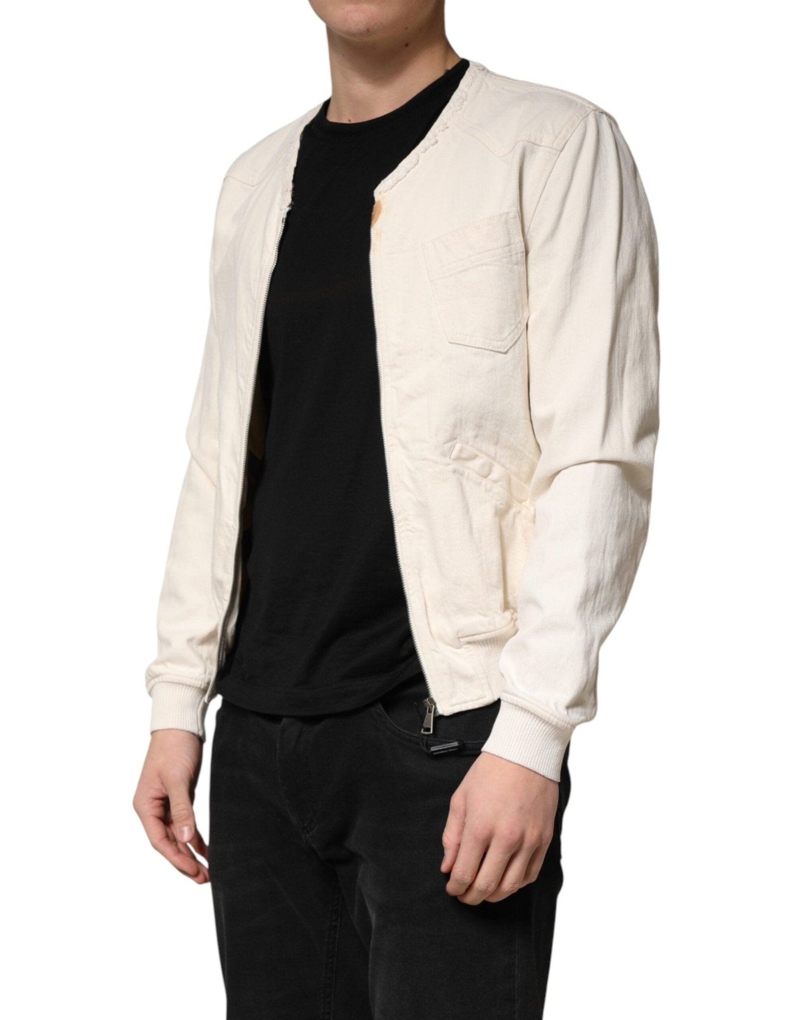 Dolce & Gabbana Off White Cotton Full Zip Denim Men Blouson Jacket - RIMODA