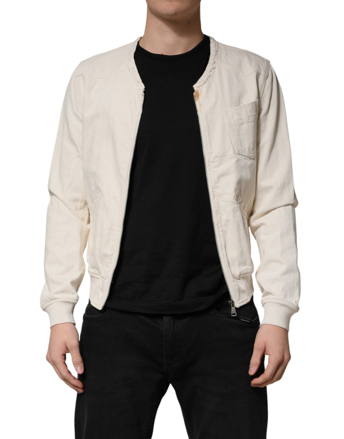 Dolce & Gabbana Off White Cotton Full Zip Denim Men Blouson Jacket - RIMODA